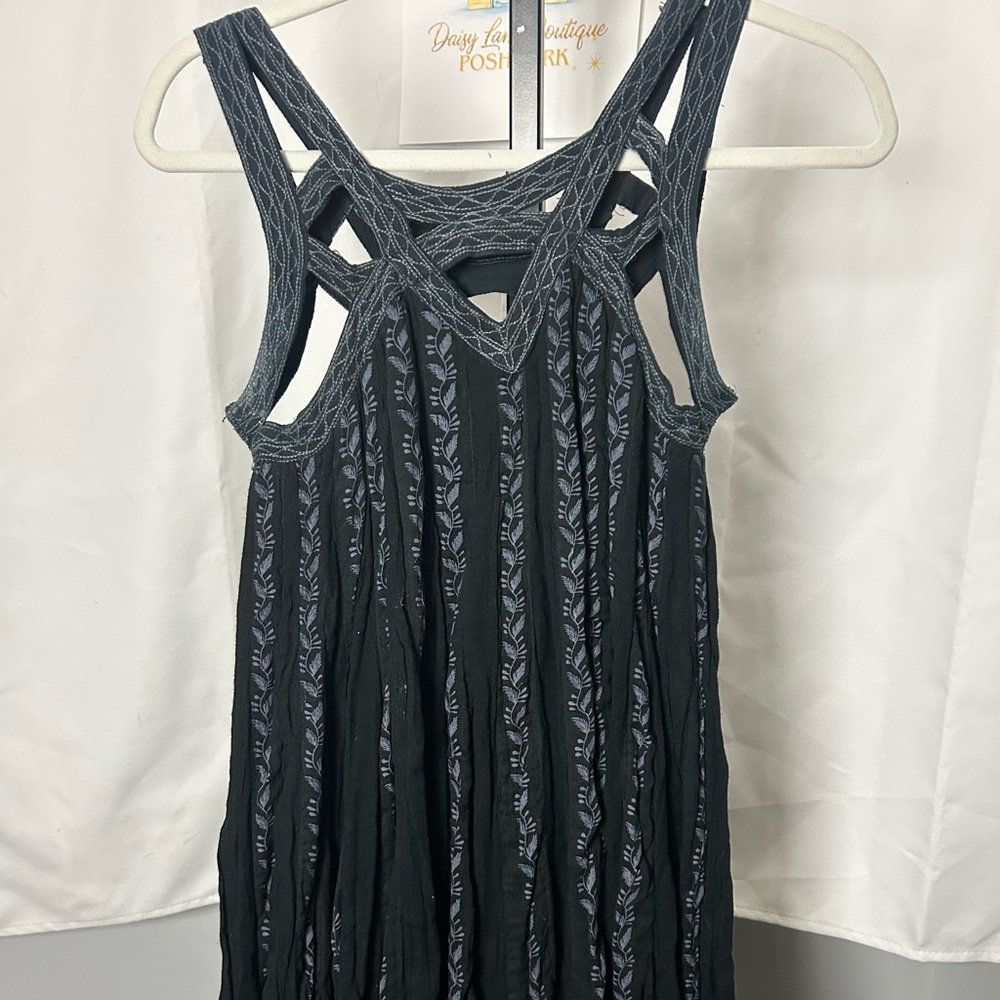 Free People Black Embroidered Sleeveless Mini Dress